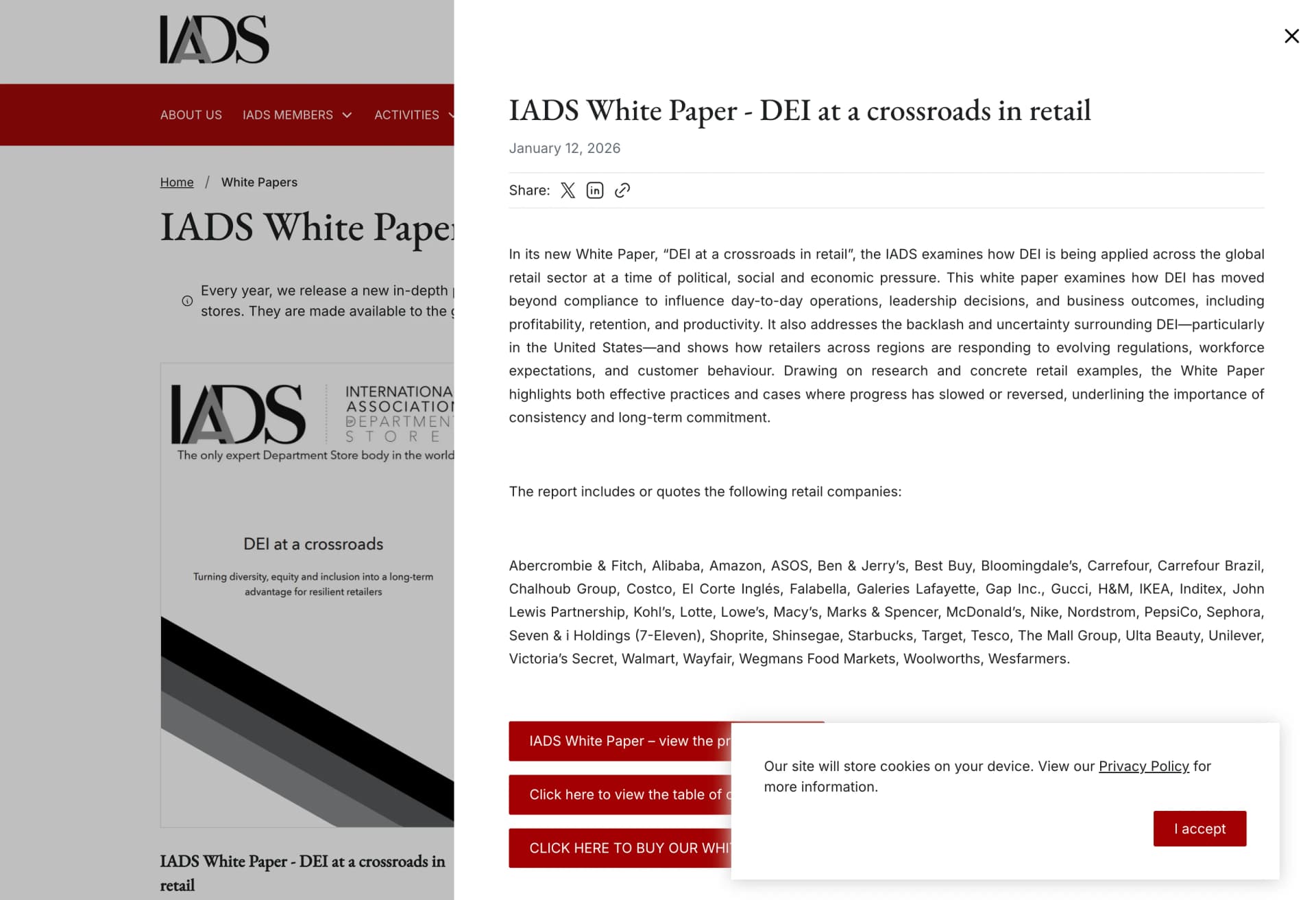 Side modal with share buttons