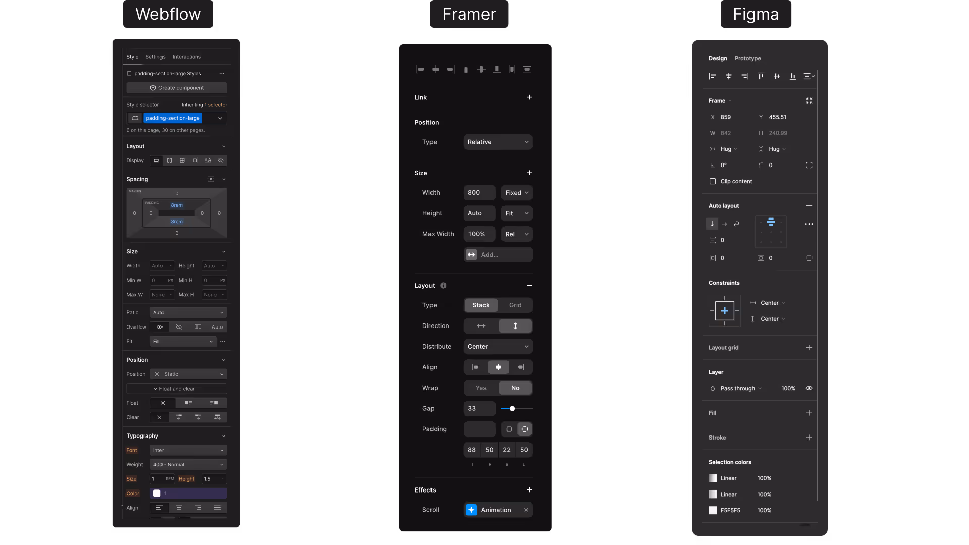 Webflow vs Framer Interface Comparison