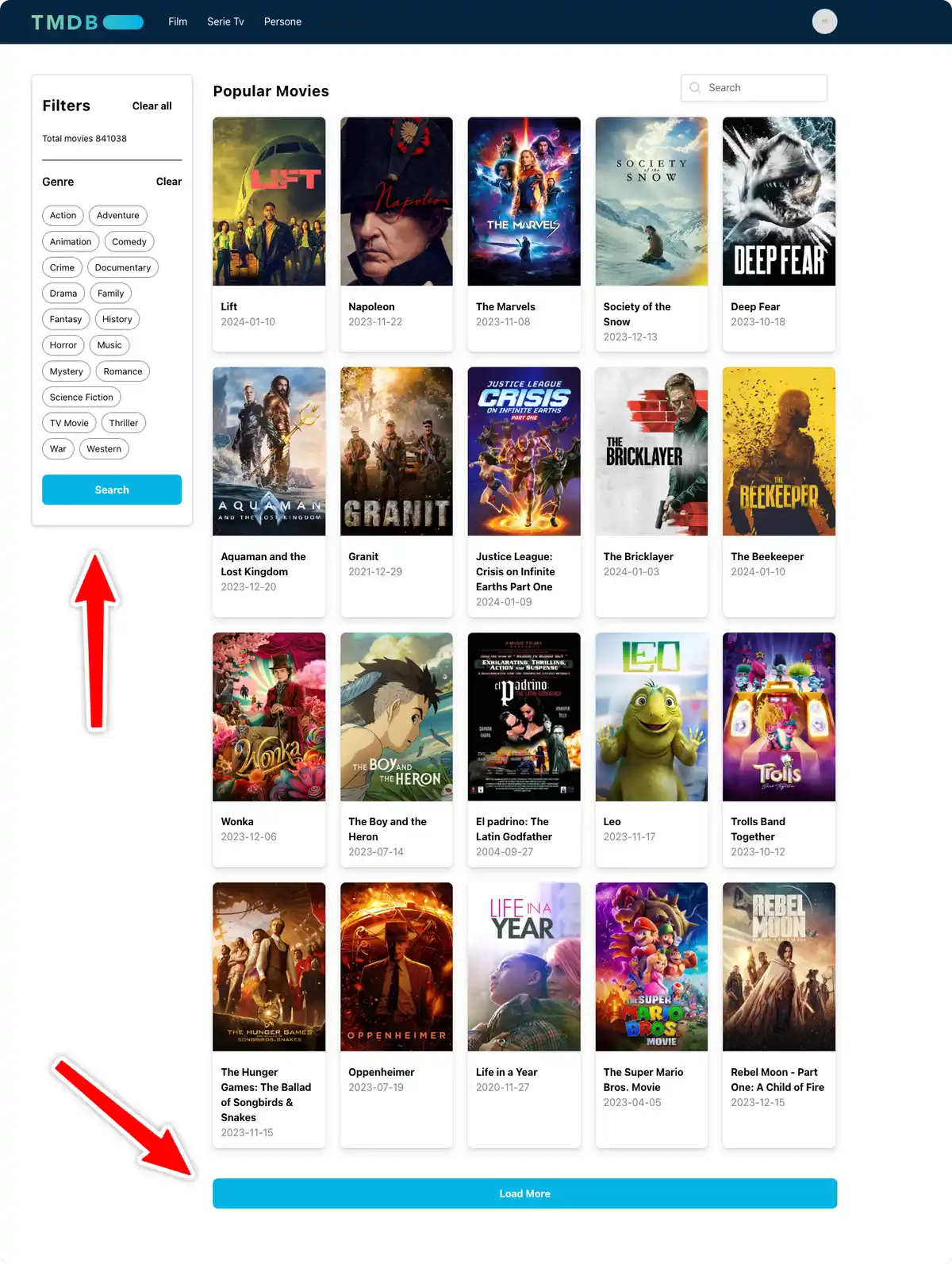 Load More Movies functionality