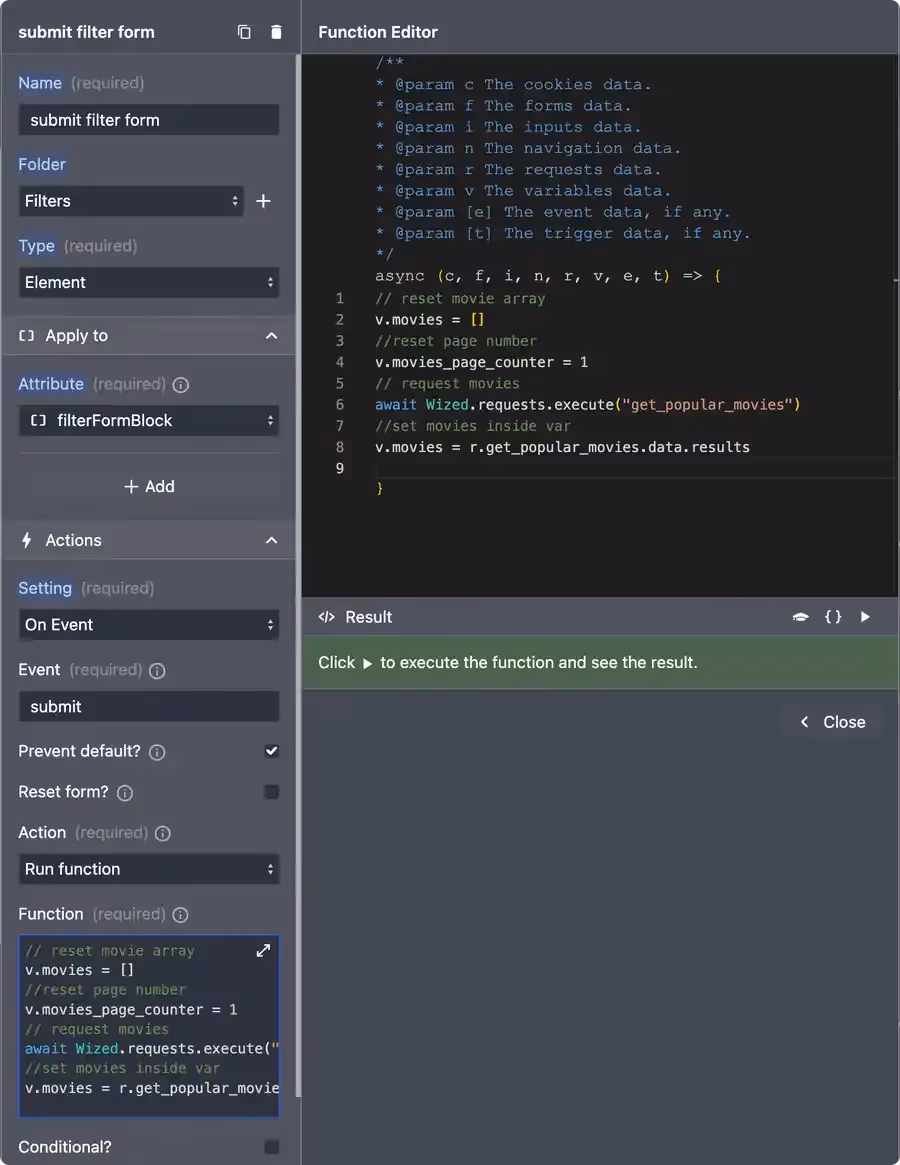 Run Function Action